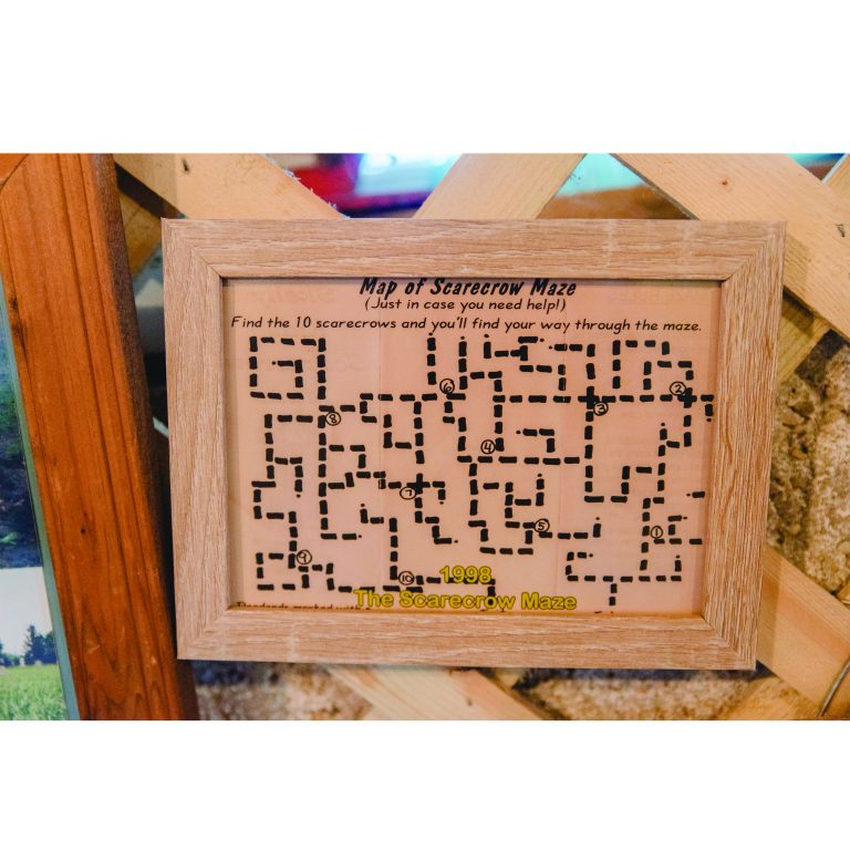 Scott Skelly’s first corn maze design hangs on the market wall for visitors to see.